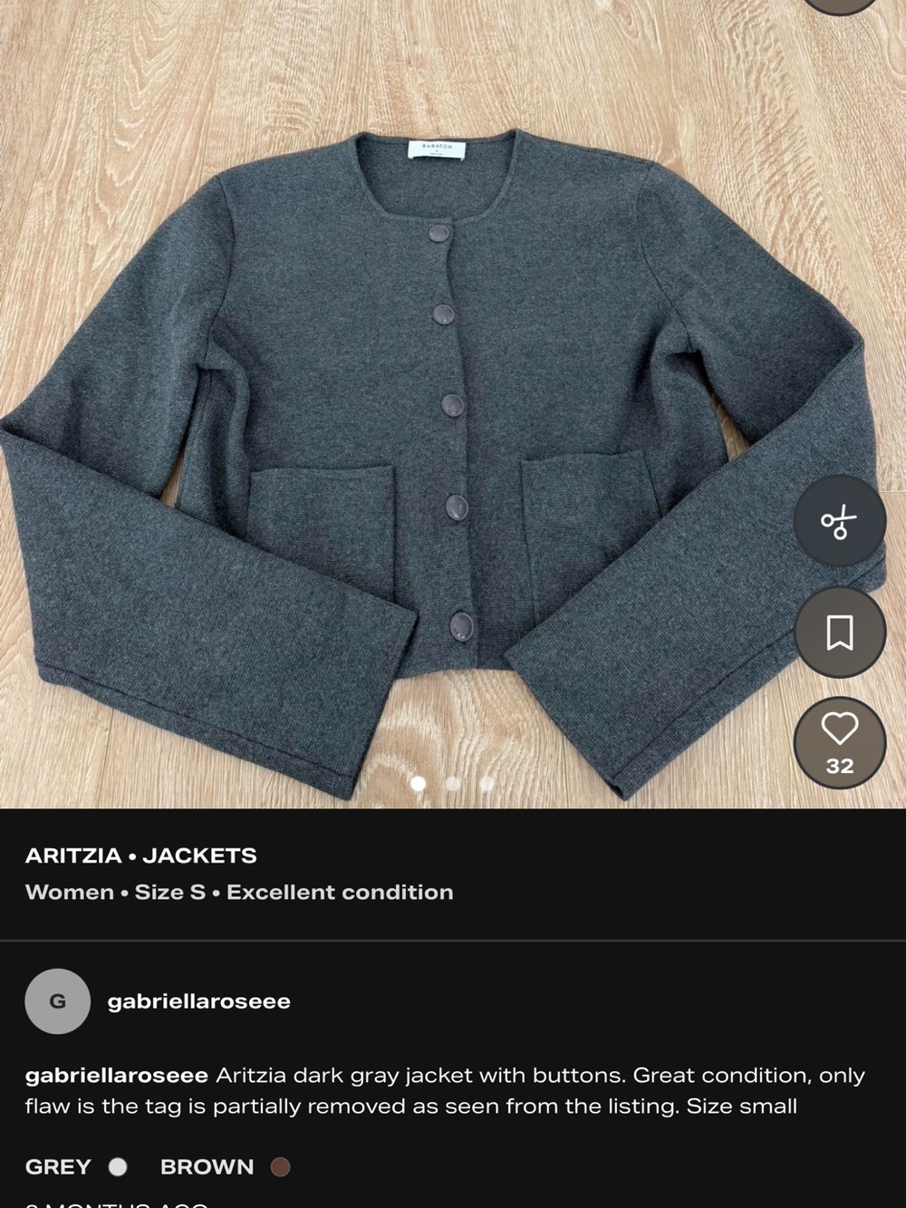 Babaton Charcoal Round-Neck Button Jacket